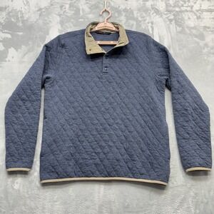 Stoic Sweater Men's Medium Blue Tan Lining Quilted 1/4 Snap Outdoor Backcountry
